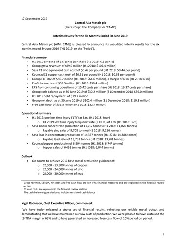 Miniature Central Asia Metals Rapport semestriel 2019-h1