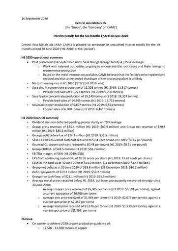 Miniature Central Asia Metals Rapport semestriel 2020-h1