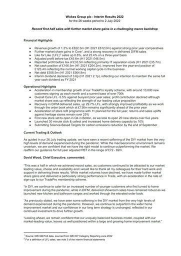 Thumbnail Wickes Group Half-year Report 2022