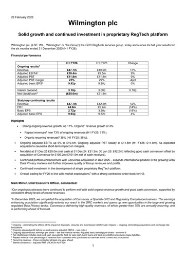 Thumbnail Wilmington plc Half-year Report 2026-h1