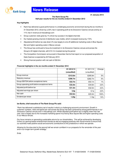 Thumbnail The Rank Group Half-year Report 2012-h1