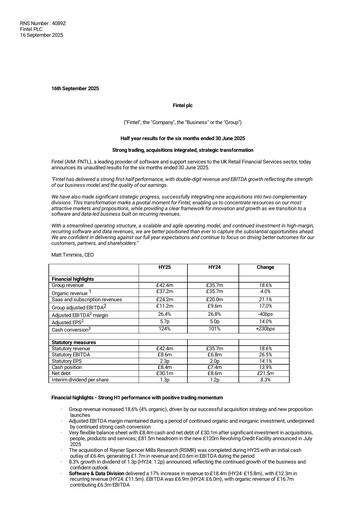 Miniature Fintel Plc Rapport semestriel 2025-h1