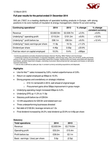 Thumbnail SIG plc Financial Report 2014