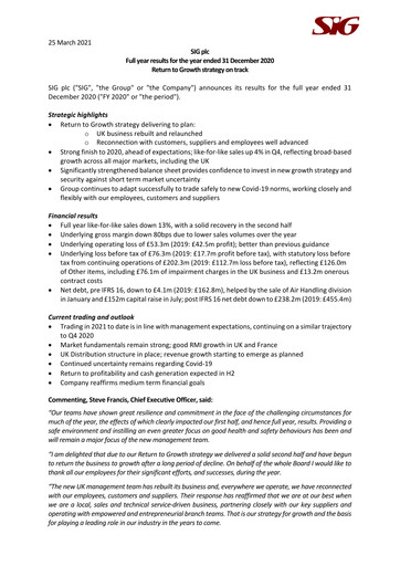 Thumbnail SIG plc Financial Report 2020