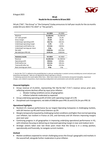 Thumbnail SIG plc Half-year Report 2023-h1