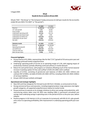 Thumbnail SIG plc Half-year Report 2025-h1
