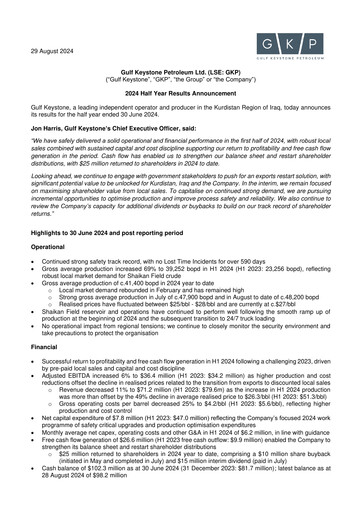 Thumbnail Gulf Keystone Petroleum Half-year Report 2024-h1