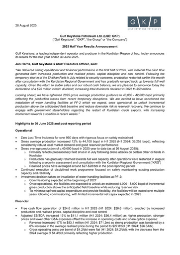 Thumbnail Gulf Keystone Petroleum Half-year Report 2025-h1