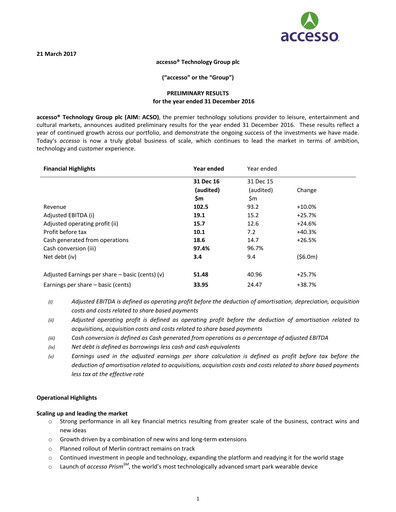 Vorschaubild accesso Technology Group Finanzbericht 2016