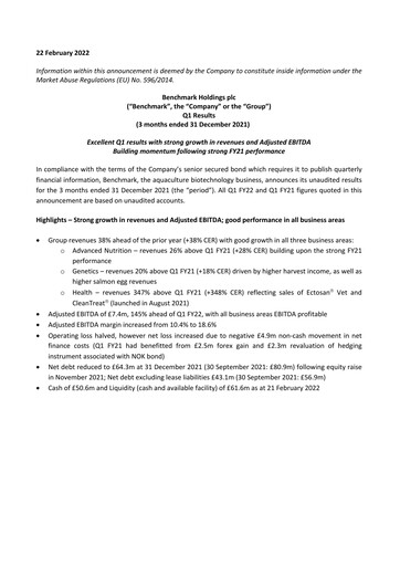 Thumbnail Benchmark Holdings Quarterly Report 2022-q1