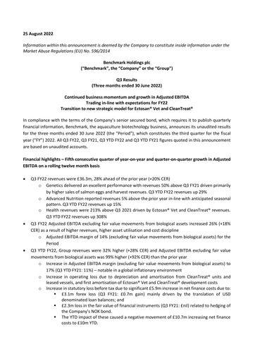 Thumbnail Benchmark Holdings Quarterly Report 2022-q3