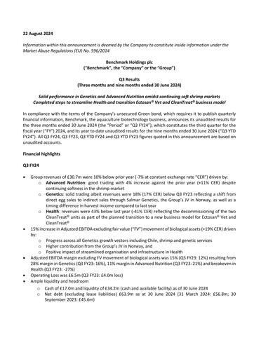 Thumbnail Benchmark Holdings Quarterly Report 2024-q3