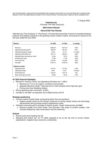 Miniature Videndum Plc Rapport semestriel 2022-h1