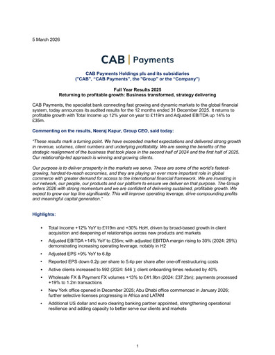 Miniature CAB Payments Rapport financier 2025