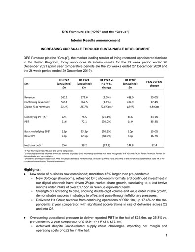 Thumbnail DFS Furniture Half-year Report 2022-h1