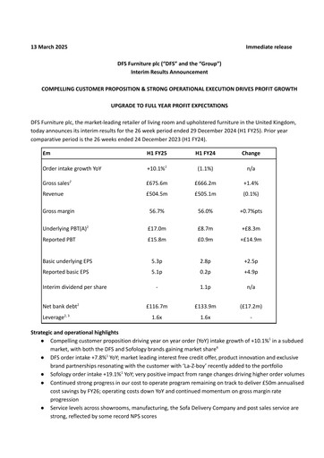 Thumbnail DFS Furniture Half-year Report 2025-h1