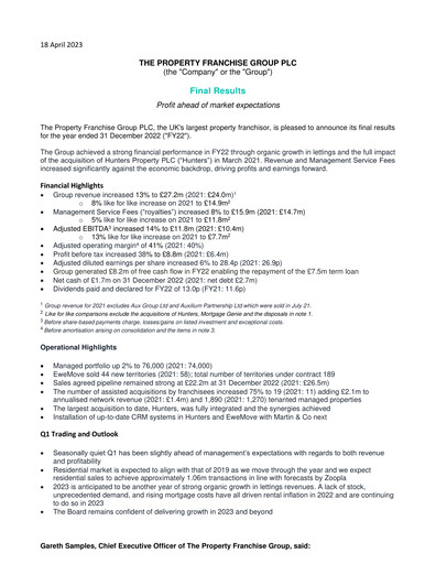 Thumbnail The Property Franchise Group Financial Report 2022