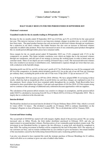 Thumbnail James Latham plc Half-year Report 2019-h1
