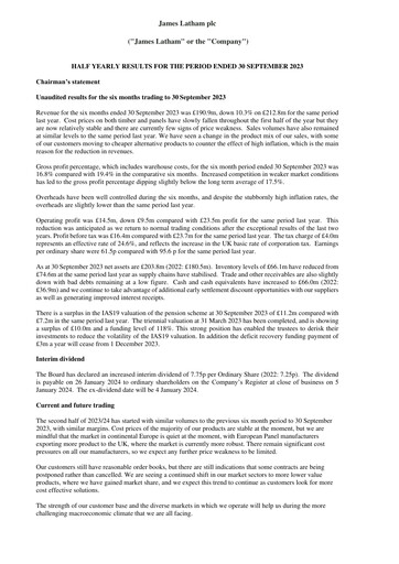 Thumbnail James Latham plc Half-year Report 2023-h1