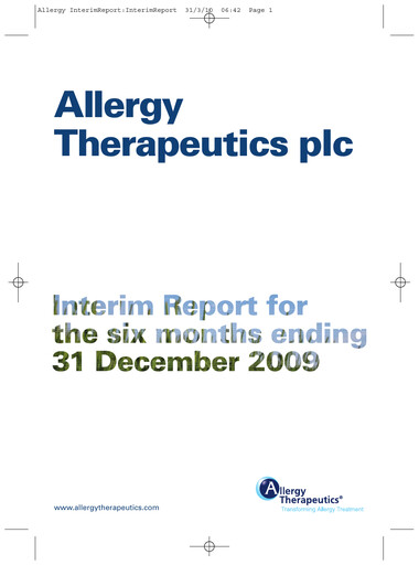 Thumbnail Allergy Therapeutics Half-year Report 2009-2010