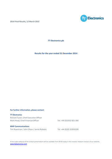 Thumbnail TT Electronics Financial Report 2014