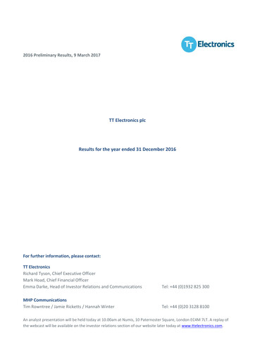 Thumbnail TT Electronics Financial Report 2016