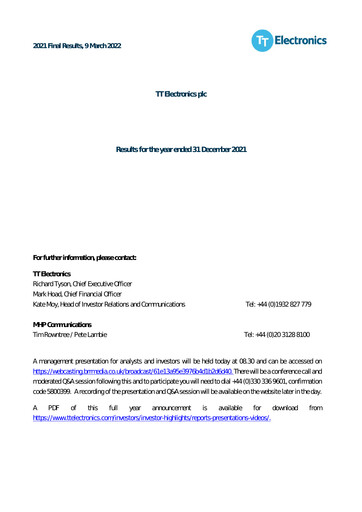 Thumbnail TT Electronics Financial Report 2021