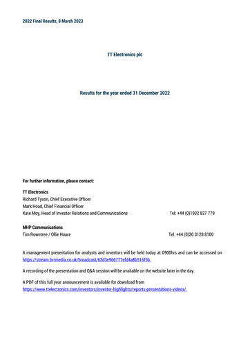 Thumbnail TT Electronics Financial Report 2022