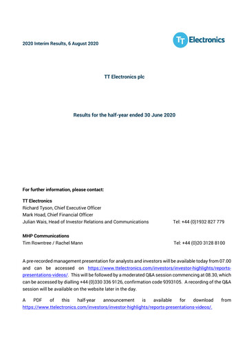 Thumbnail TT Electronics Half-year Report 2020-h1