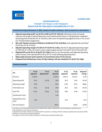 Thumbnail Costain Group Financial Report 2023