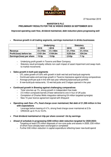 Thumbnail Marston's Financial Report 2019