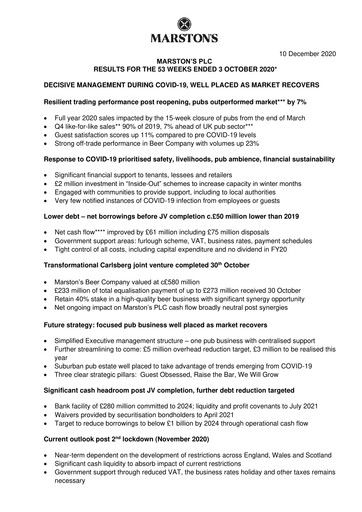 Thumbnail Marston's Financial Report 2020