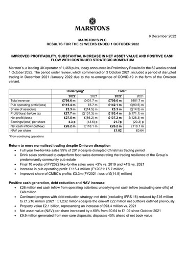 Thumbnail Marston's Financial Report 2022