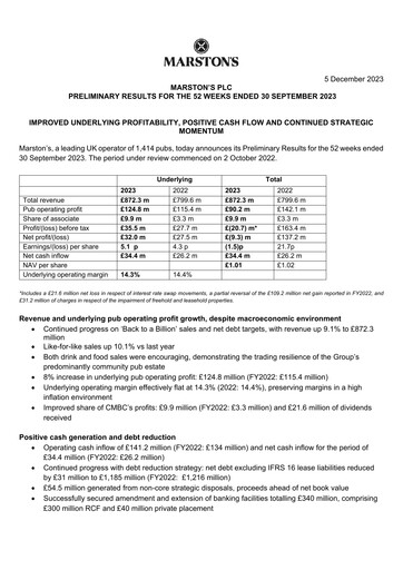 Thumbnail Marston's Financial Report 2023