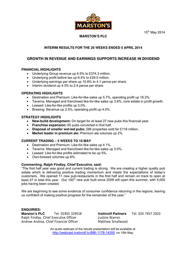 Thumbnail Marston's Half-year Report 2014-h1