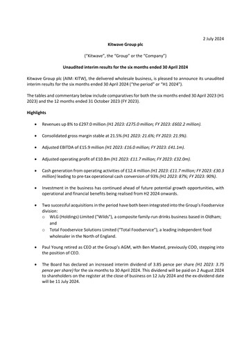 Thumbnail Kitwave Group Half-year Report 2024-h1