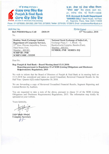 Thumbnail Punjab & Sind Bank Quarterly Report 2018-q2