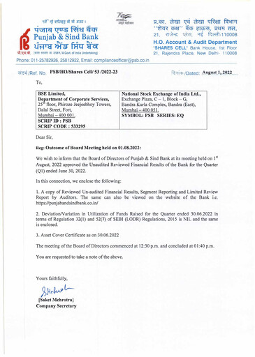 Vorschaubild Punjab & Sind Bank Quartalsbericht 2022-q2