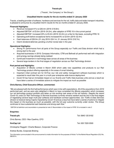 Thumbnail Tracsis Half-year Report 2020-h1