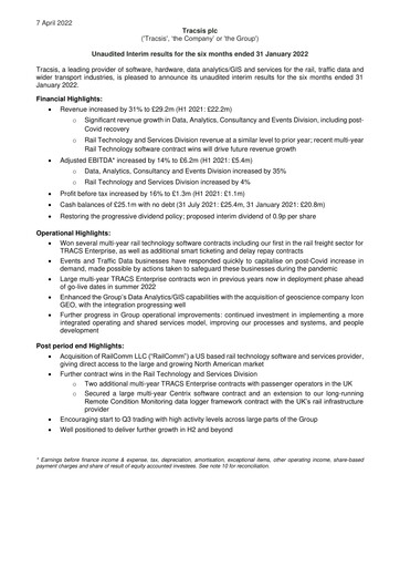 Thumbnail Tracsis Half-year Report 2022-h1