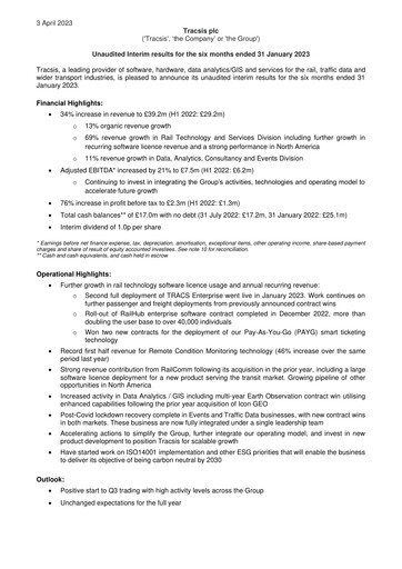 Thumbnail Tracsis Half-year Report 2023-h1