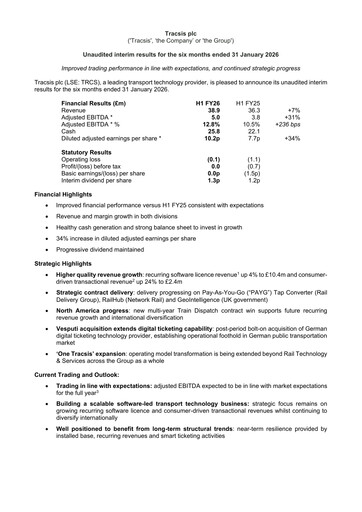 Thumbnail Tracsis Half-year Report 2026-h1