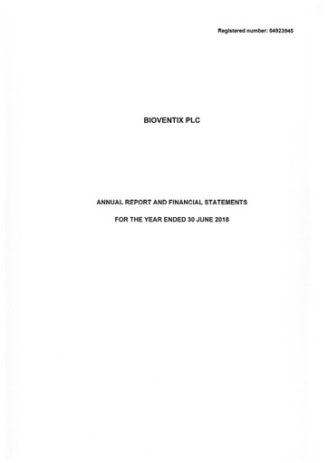 Thumbnail Bioventix Annual Report fy2018