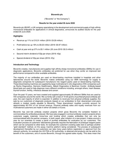 Thumbnail Bioventix Financial Statement fy2020