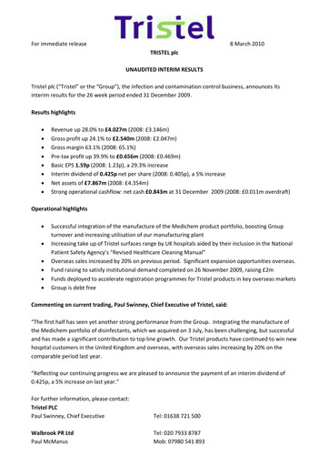 Miniature Tristel Rapport semestriel fy2010-h1