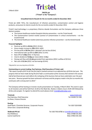 Miniature Tristel Rapport semestriel fy2014-h1