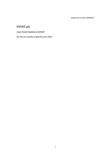 Miniature hVIVO Rapport semestriel 2019-h1