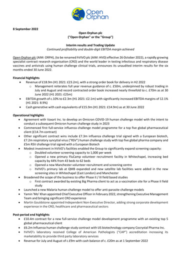 Miniature hVIVO Rapport semestriel 2022-h1
