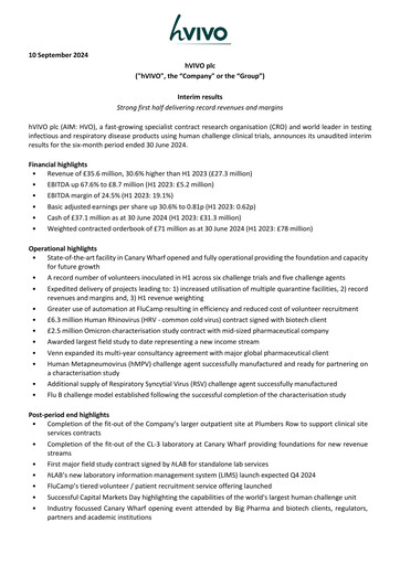 Miniature hVIVO Rapport semestriel 2024-h1