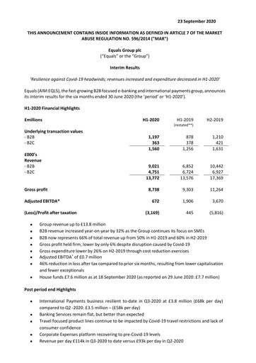Thumbnail Equals Group Half-year Report 2020-h1